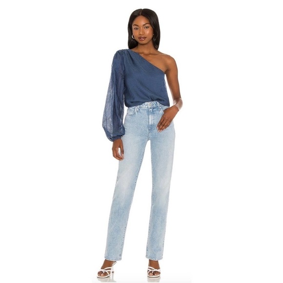 CAMI NYC Top Lenore ONE SHOULDER STRIPED Blue COTTON SILK BLEND Shirt Sz S - Picture 2 of 13